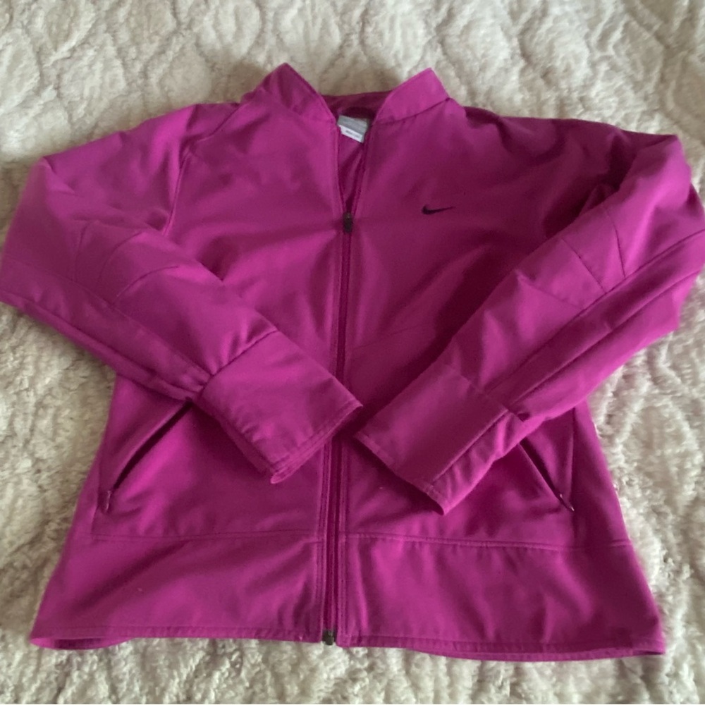 Nike Dri Fit‎ Jacket Womens Small Pink Zipper Pockets Swoosh Athletic Track
